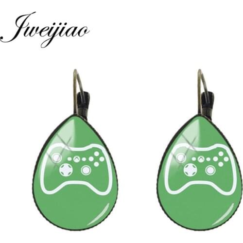 JWEIJIAO Green Background White Keyboard Game Clip Earrings Water Drop Glass Fashion Earrings Jewelry Vintage Accessories H647