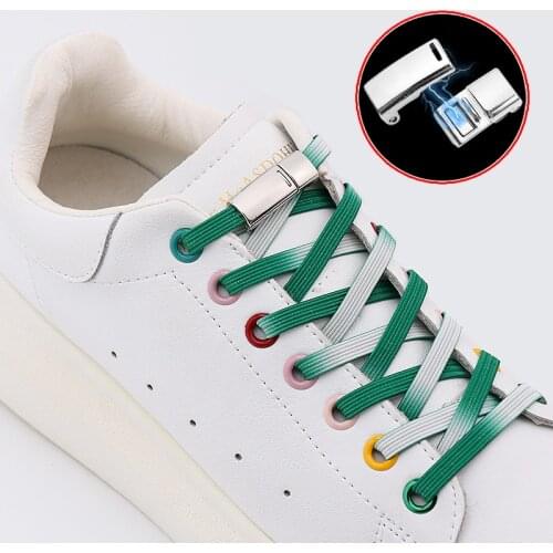 Gradient Elastic Shoe Laces Flat Metal Lock Magnetic Shoelaces No Tie Used For Sneakers Shoe Accessories Lazy Shoelace 1 Pair