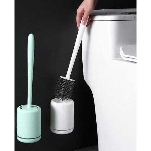 TPR Silicone Toilet Brush with Holder Set Long Handle Wall Wall-Mounted Floor-Standing Cleaning Brush Wc Clean Tool Bathroom