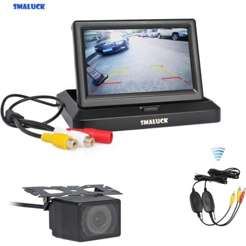 SMALUCK Wireless 5" Rear View Monitor Car Monitor Waterproof IR Night Vision Rear View Car Camera Parking System Kit