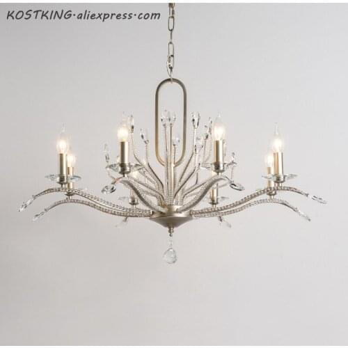 KOSTKING modern silver chandelier crystal lighting AC110V 220v lustre de cristal living room bedroom lamp
