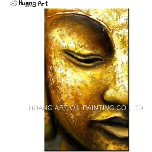 Handmade Modern Golden Yellow Buddha Half Face Oil Painting On Canvas Modern Religious Pictures For Room Decor Wall Paintings