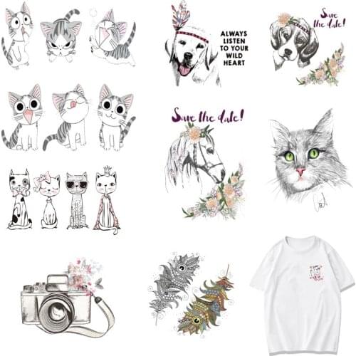 Iron-on Transfers for Clothing Patches for Clothes Cute Stickers Diy Cats Patch Flex Fusible Transfer Vinyl Adhesive Stripe A