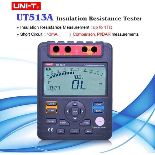 UNI-T UT513A Insulation Resistance Tester Megohmmeter Voltmeter 5000V 1000G ohm w/USB Interface Earth Ground Meter