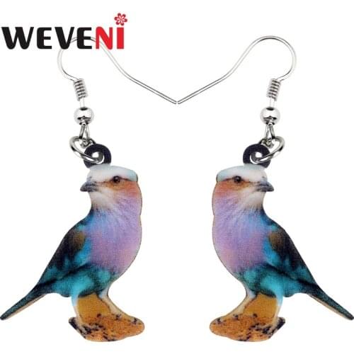 WEVENI Acrylic Africa Lilac-breasted Roller Bird Earrings Cute Long Dangle Drop Cute Animal Jewelry For Women Girls Bird Lovers