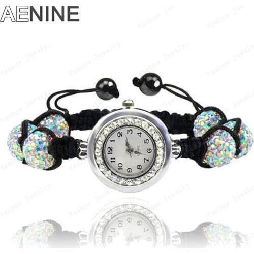 Stainless Steel Watch Jewelry 10mm AB Clay Disco Ball Crystal Beads Bracelets Watch Bangles Jewelry For Women Mix Colors SHBR11