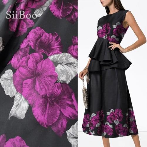 American style luxury black red big floral positioning jacquard brocade fabric for winter coat tissue tejido FREE SHIP SP2358