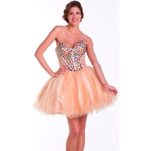 Free shipping vestido de festa 2018 new style hot sexy sweetheart short rhinestone crystal party prom gown bridesmaid dresses