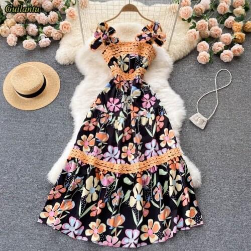 Spring Summer Print Floral Vintage Dress Women Sleeveless Spaghetti Strap Backless Long Dress Elegant Evening Party Robe Dresses