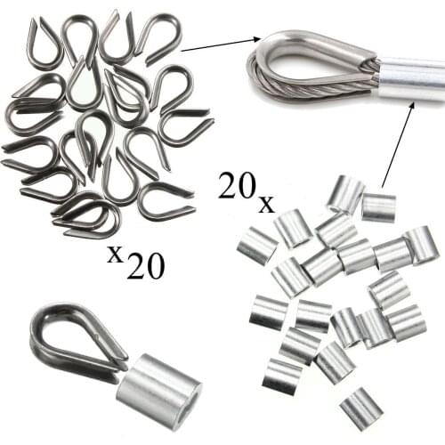 20 Pack of 3.0mm Standard Thimbles & Ferrules For 1/8" 3.2mm Wire Rope Cable