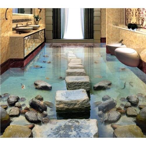 3D stereoscopic wallpaper floor seaside bridge wallpaper 3d floor HD self adhesive non-slip waterproof decoration floor