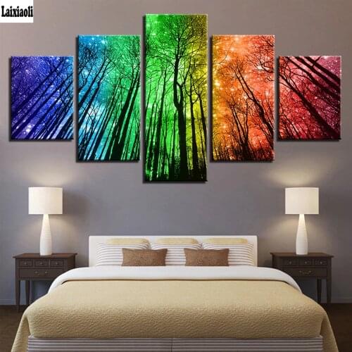 5D Diy Diamond Painting Cross Stitch full square 5pcs Diamond Embroidery Color Psychedelic Forest Starry Sky Mosaic Wall decor