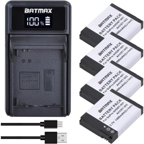 Batmax AHDBT-001 AHDBT-002 Battery+LED USB Charger for GoPro Hero1 Hero2 Motorsports Surf Outdoor 960 1080P Edition