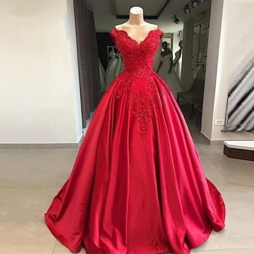 Angelsbridep Satin Wedding Dresses Robe De Mariee Fashion Off-Shoulder Appliques Beads Formal Wedding Party Quinceanera Dresses