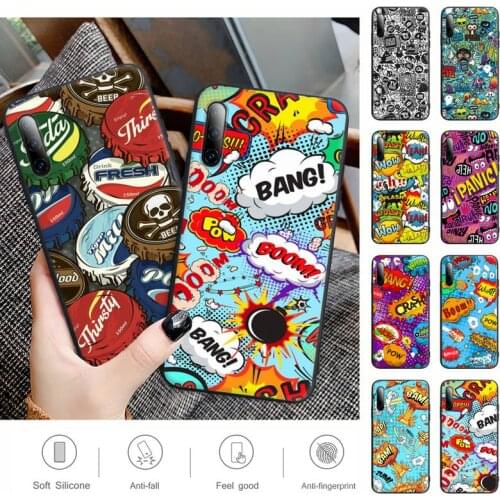 Anime Graffiti Sticker Bomb Black Silicone Mobile Phone Cover For Samsung Galaxy S9 S10 S20 S21 S30 Plus Ultra S10e S7 S8 Case