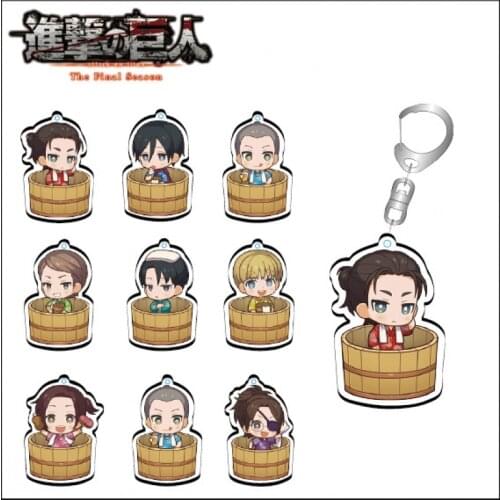 Anime Attack on Titan Blissful Soup Hot Spring Acrylic Keychain Erwin Smith Eren Jaeger Levi Ackerman Pendant Keyring Toy