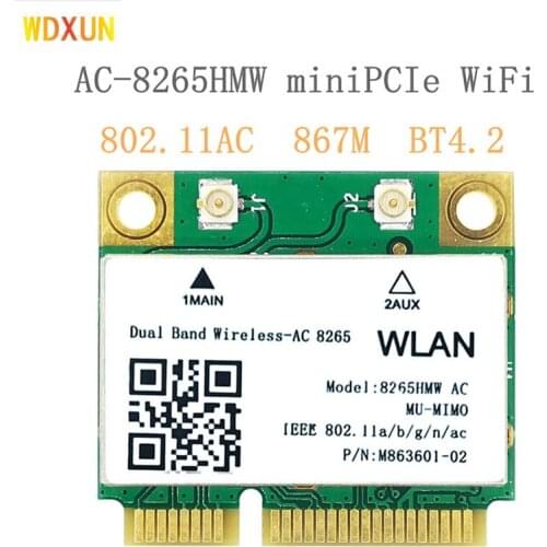 Wireless-AC 8265 Dual Band mini PC-E PCIe WIFI CARD for intel 7265 8260AC 8265AC 802.11ac 2x2 WiFi + Bluetooth BT4.2