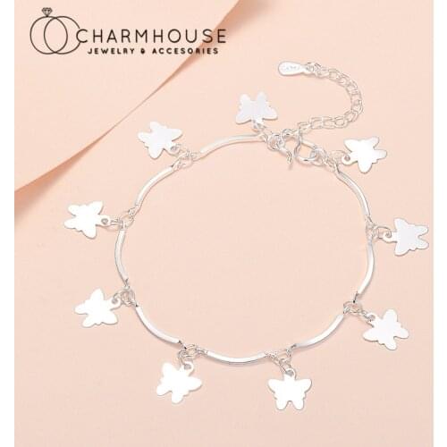 Pure Silver Charm Bracelets For Women Butterfly Bracelet & Bangles Bamboo Chain Wristband Pulseira Femme Wedding Jewelry Bijoux