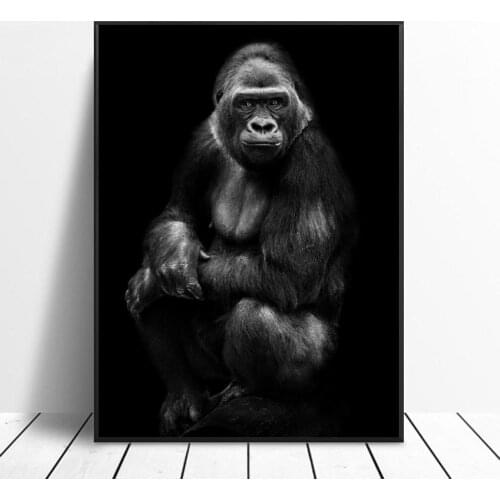 Black and white Gorilla Elephant Art Canvas Poster Home Decoration Painting No Frame