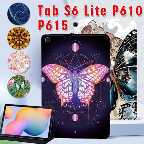 For Samsung Galaxy Tab S6 Lite 10.4 Inch 2020 P610 P615 PU Leather Stand Tablet Fashion Cover Case + Free Stylus