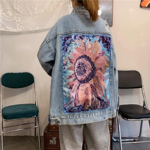 Denim jacket trendy women spring 2021 new loose Korean version of the wild personality heavy-duty hole denim jacket
