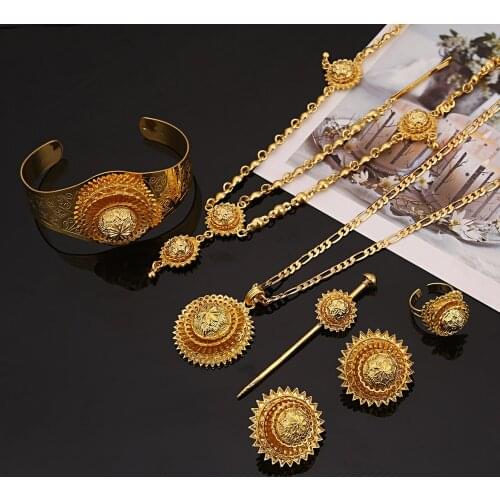 Ethiopian Trendy Traditional Jewelry Sets Big Hair African Gold Color Jewelry for Ethiopian