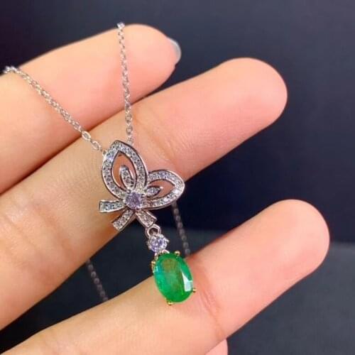 Elegant cute bowknot Natural green Emerald gem Brooch S925 silver Natural gemstone Pendant women girl party gift fine jewelry