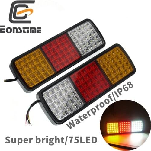 Eonstime 2PCS 75LED 12V Car Truck Boat Trailer Tail Light Stop Brake Reverse Lamp Caravans Van Vehicle ADR Road Waterproof IP68