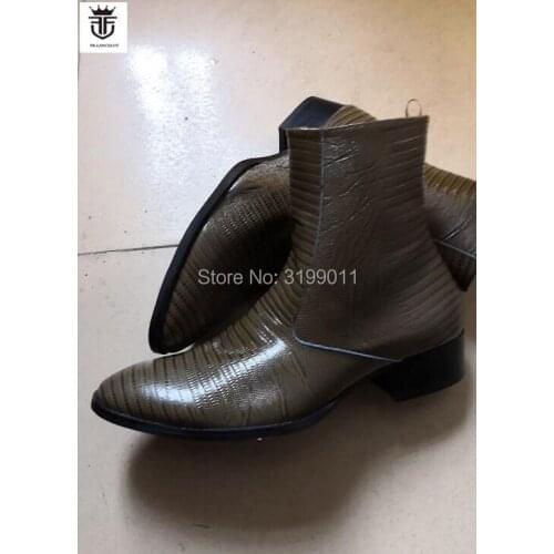 FR.LANCELOT 2020 Ankle Boots patent leather boot male Vintage British Style zip up Men Short Boots print leather mens boots