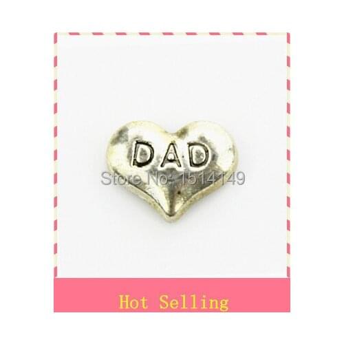 Hot selling silver heart dad floating charms living glass floating memory lockets