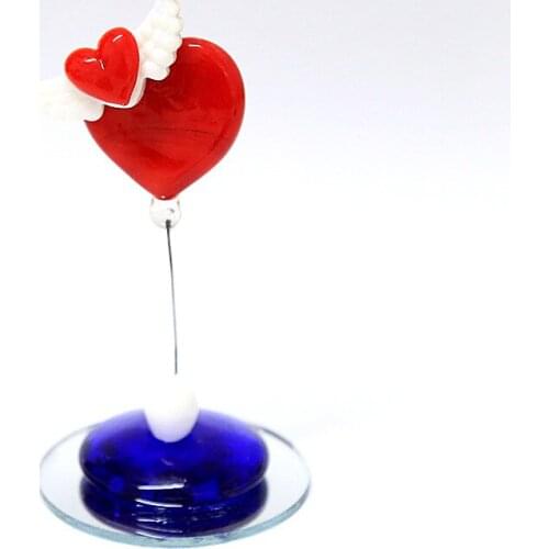 Handmade Murano glass Heart shaped ornament lampwork glass Creative Angels wings heart Sculpture home wedding decor accessories
