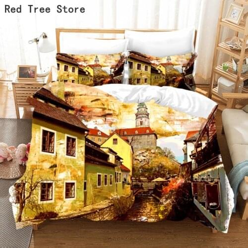 Oil Painting Landscape Pattern Print Duvet Cover with Pillowcase 2/3pcs Bed Quilt Covers Home Textile 3d Microfiber Bedding Set