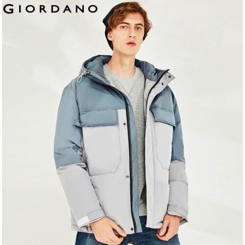 Giordano Men Down Jackets Contrast Color 90% White Duck Down Coat Anti Wrinkle Hooded Warm Kurtka Puchowa 01070642