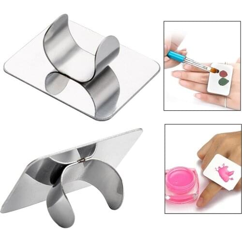 Nail Art Makeup Palette Stainless Steel With Ring Mini Ring Small Square Palette