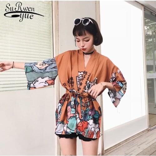Fashion ladies clothing cartoon pattern style cool trend womens shirt 2019 new spring five-point sleeve womens shirt 2036 50