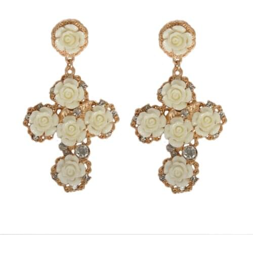 Fashion Vintage White Flower Cross Baroque Earrings Cool Style Long Drop Women Fancy Baroque Vintage Earring Jewelry
