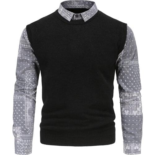 YM608 British Slim Mens Autumn Winter Holiday 2021 Two-piece Shirt Collar Trend Printed Shirt Sleeve Sweater
