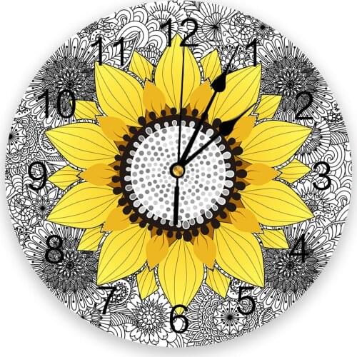 Sunflower And Mandala Pattern Wall Clock Art Ornament Restaurant Cafe Shop Circle Wall Clocks Modern Design Home Decor