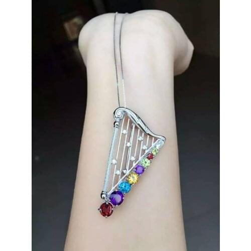 Natural garnet stone brooch S925 silver Natural Multicolor gemstone brooch Pendant trendy Elegant pipa women two wears jewelry