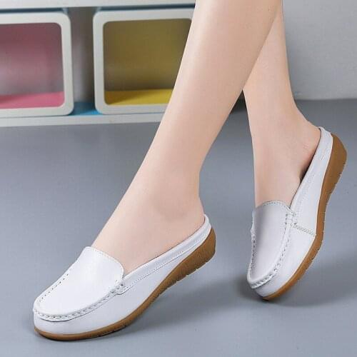 ZEEKSON Spring New Peas Shoes Soft-soled Non-slip Womens Half-drag Loafers Fashion Outer Wear Womens Casual Flat Mother Shoes
