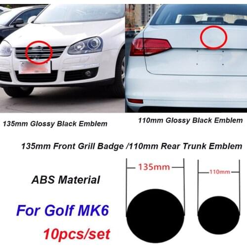 Wholease 10pcs/set 135mm Front Grill Badge 110mm Rear Trunk Lid Emblem fit for Golf MK6 Front Grille Logo Car Badge Grid Logo