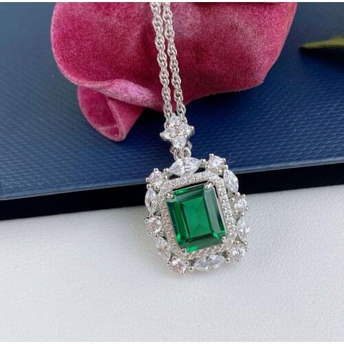 925 Sterling Silver Zircons AAA Quality Cubic Zirconia Rectangul Emerald Bridal Wedding Pendant Necklace Jewelry Set For Women
