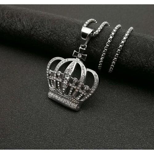 POTCET Unisex Stainless Steel King Crown Titanium Steel Pendant Necklace Geometric Fashion Hip Hop Party Jewelry