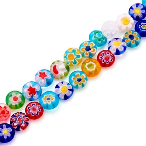 Handmade Millefiori Flat Round Glass Beads Colorful Flower Loose Beads 6x3mm for Bracelet Jewelry Making DIY 66pcs/strand