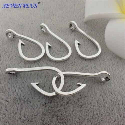High Quality 10 Pieces/Lot 13mm*26mm Antique Silver Plated Bracelet Charms Fish Hook Charms For Jewelry Making