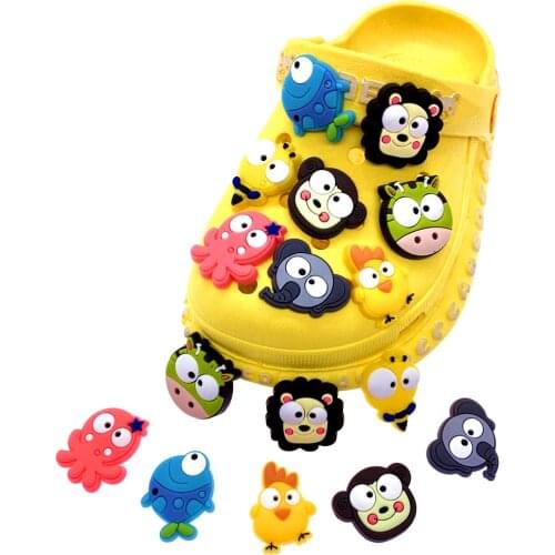 100PCS Wholesale Mix Cartoon Animal Croc JIBZ Accessories PVC Shoes Charms Lion Octopus Decoration For Kids Party Gifts