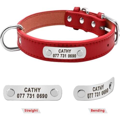 Large Durable Personalized Dog Collar PU Leather Padded Pet ID Collars Customized for Small Medium Large Dogs Cat 4 Size