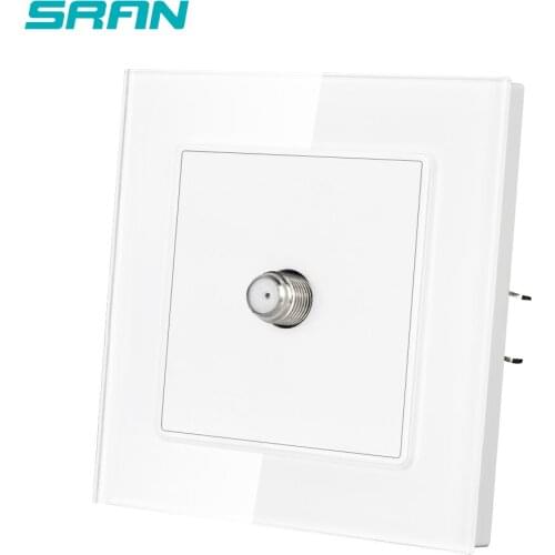EU Satellite TV Socket, White Crystal Tempered Glass Panel 82mm * 82mm Household Satellite Television Interface Socket