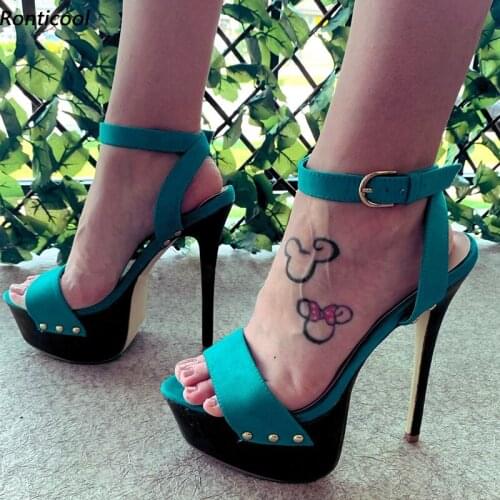 Ronticool Women Platform Sandals Ankle Strap Faux Suede Stiletto Heels Open Toe Gorgeous Red Blue White Dress Shoes US Size 5-20