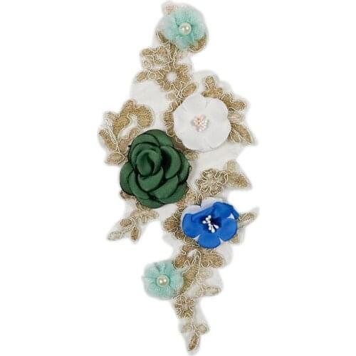 Hot Sale Beaded Chiffon 3D Patch Flower Embroidery DIY Applique Iron On Floral Flowers Patches Costume For Ramadan Decoration